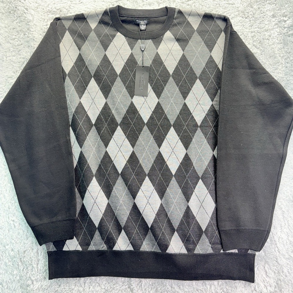 NWT VTG Sahara Club Acrylic Diamond Plaid HipHop Knit Sweater Black Men 3X - Picture 16 of 16